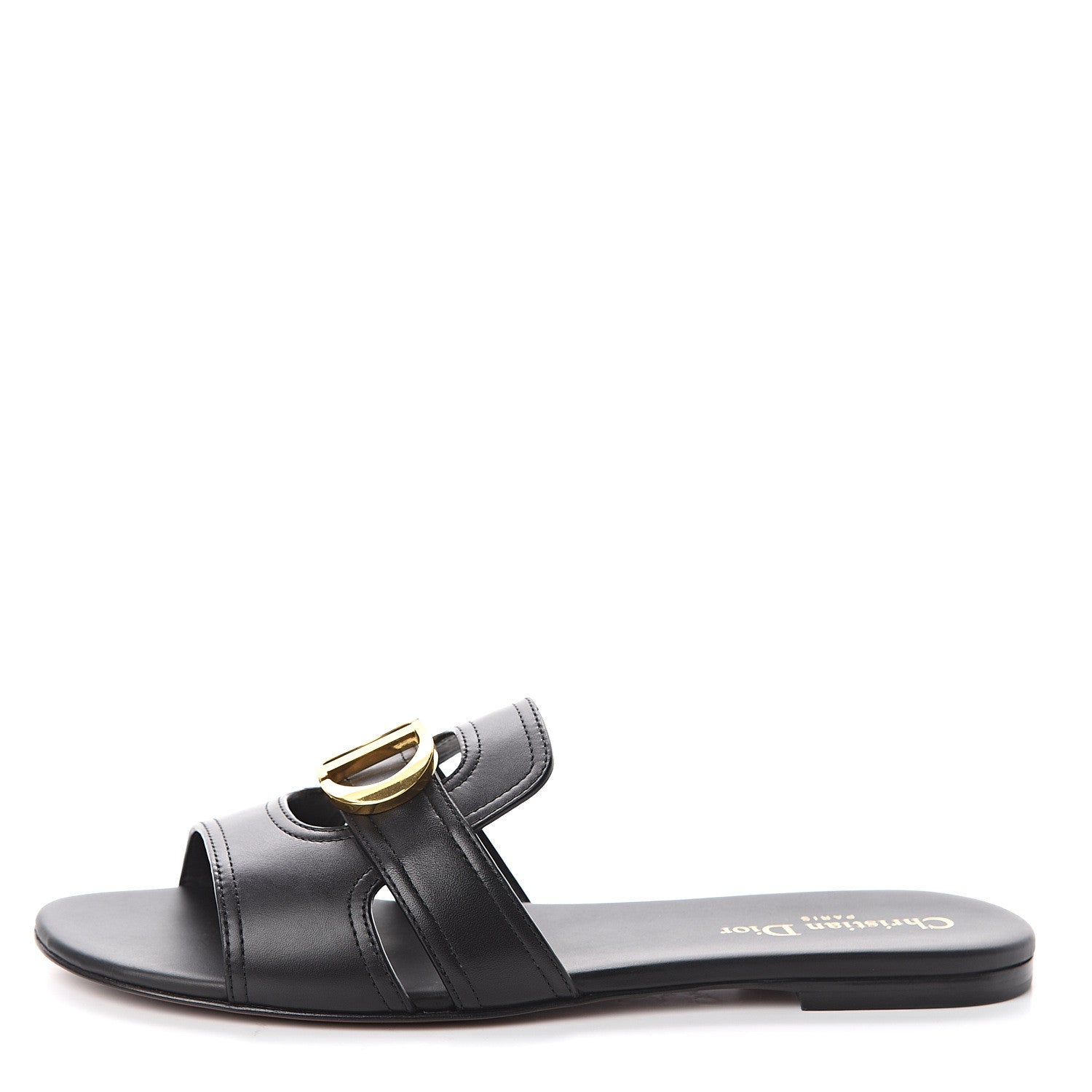 Christian Dior Calfskin 30 Montaigne Flat Slide Sandals 39.5 Black 1 of 7