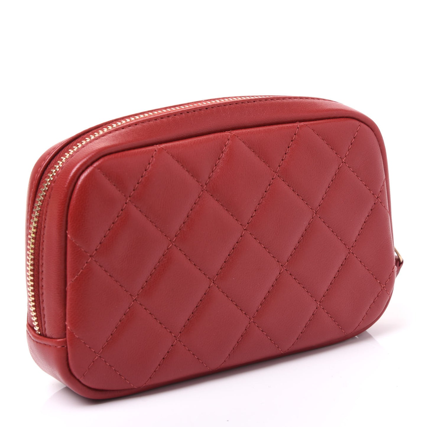 Lambskin Quilted Small Curvy Pouch Cosmetic Case Red