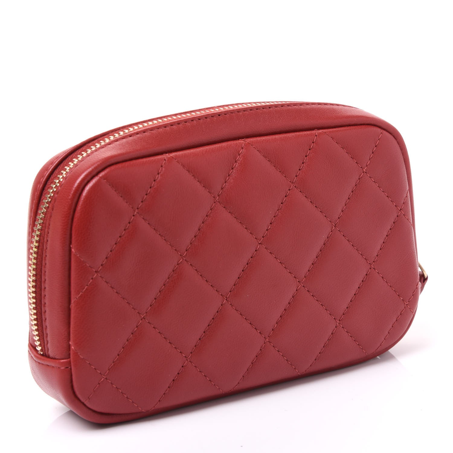 Chanel Lambskin Quilted Small Curvy Pouch Cosmetic Case Red 2 of 9