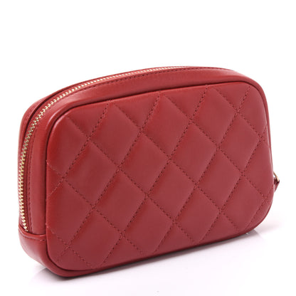Chanel Lambskin Quilted Small Curvy Pouch Cosmetic Case Red 2 of 9