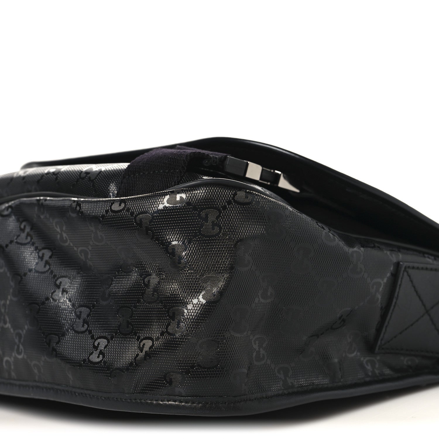 Gucci Imprime Monogram Medium Double Buckle Flap Messenger Bag Black 10 of 10