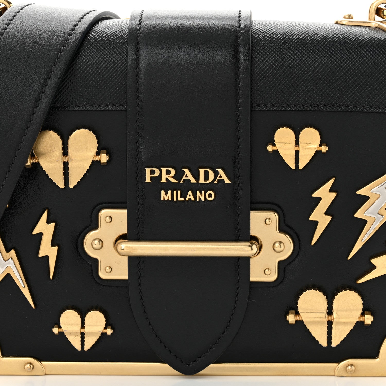 Prada City Calf Saffiano Cahier Hearts Bag Black 7 of 9