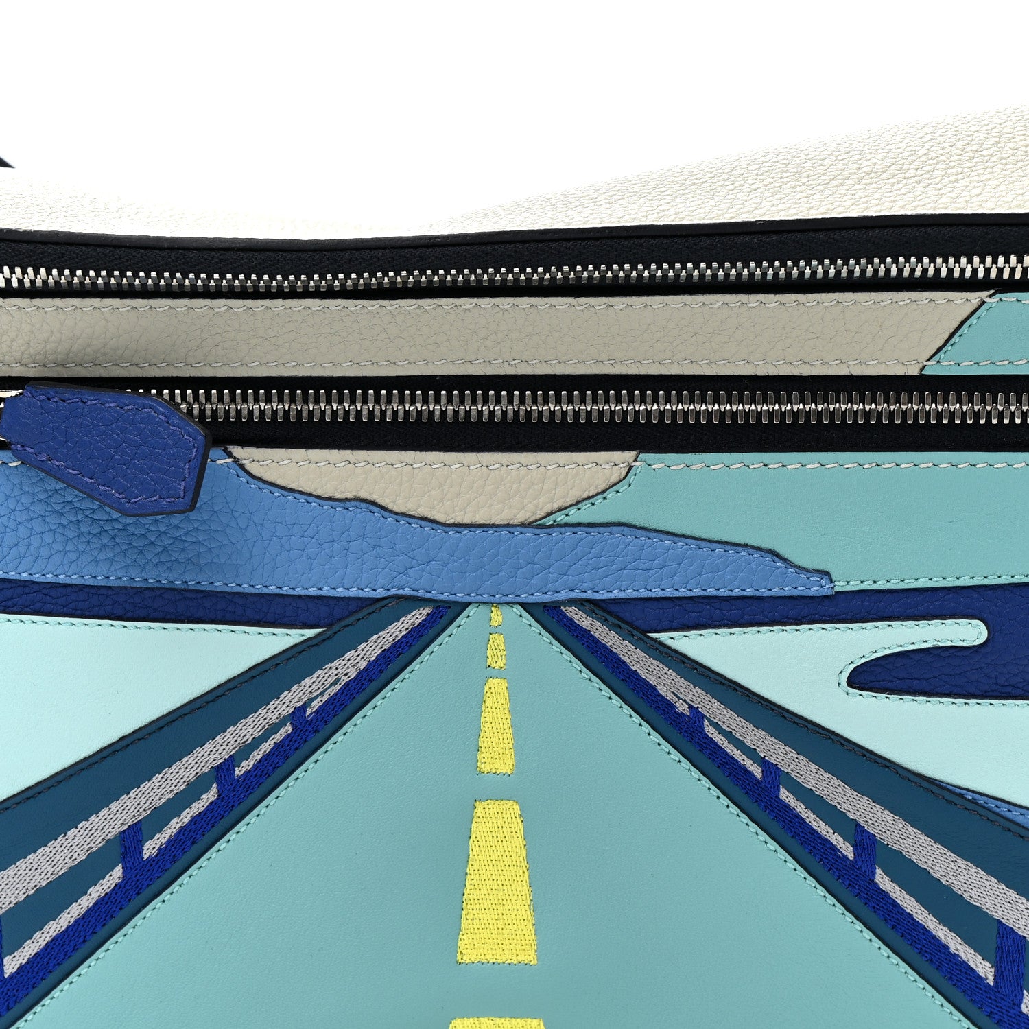 Hermes Togo Swift Endless Road Cityslide Belt Bag GM Gris Perle Bleu Electrique 8 of 12
