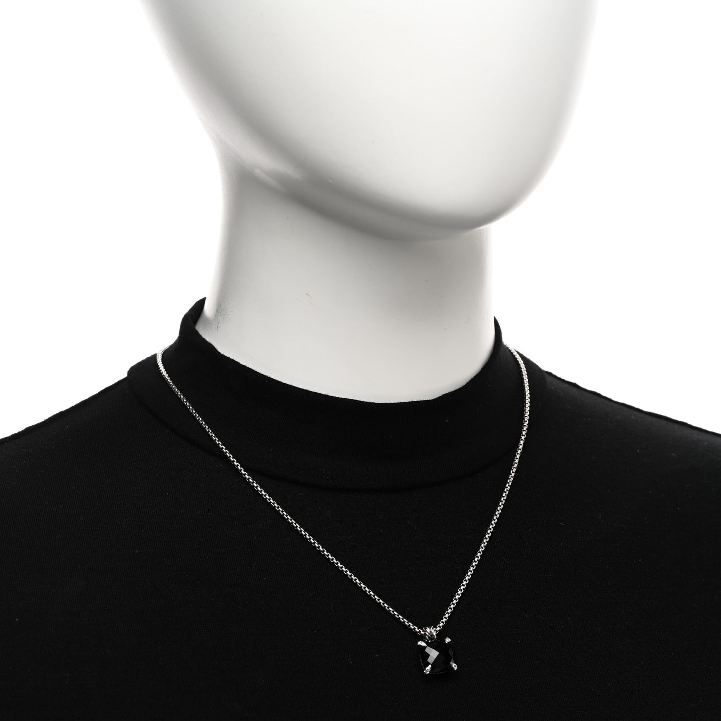 Sterling Silver Diamond Black Onyx 11mm Chatelaine Pendant Necklace
