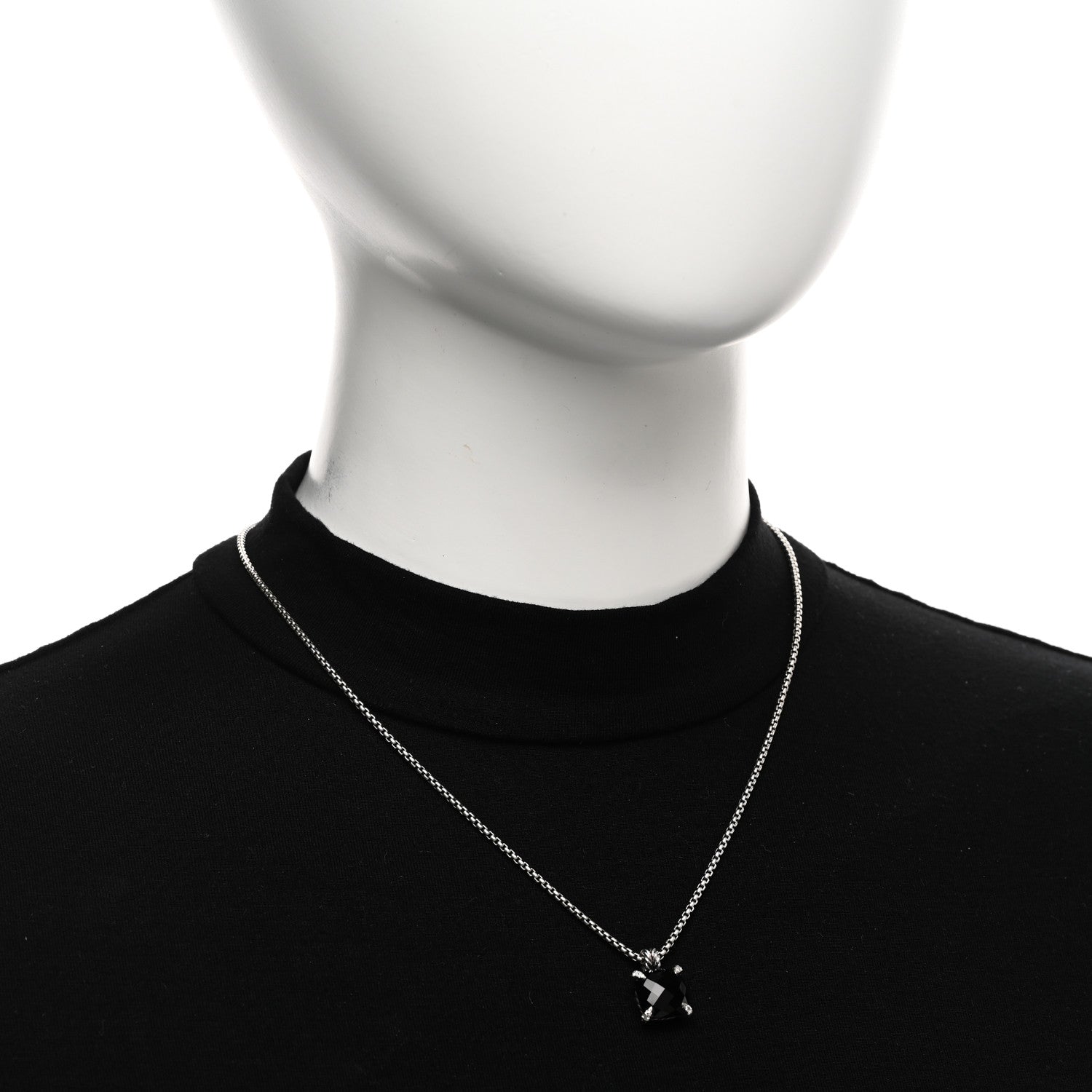 David Yurman Sterling Silver Diamond Black Onyx 11mm Chatelaine Pendant Necklace 2 of 4