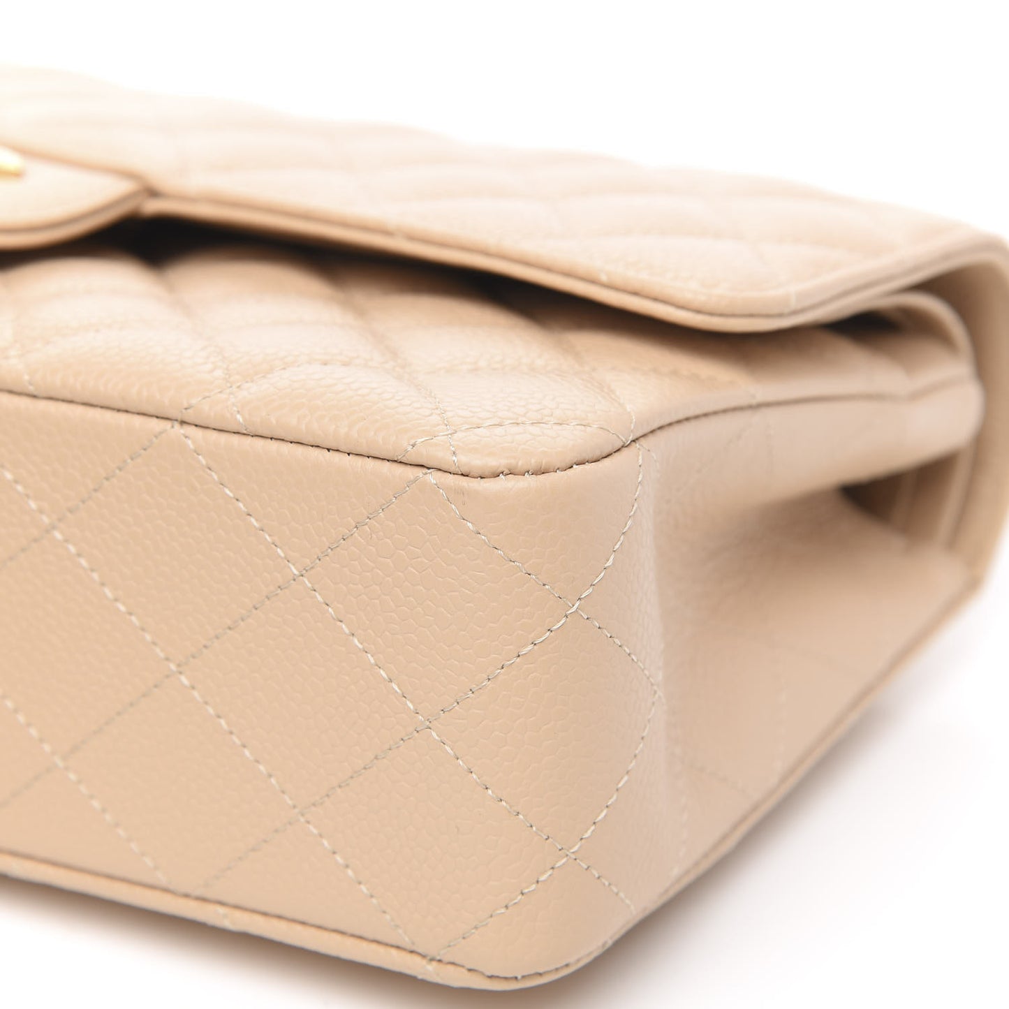 Caviar Quilted Medium Double Flap Beige
