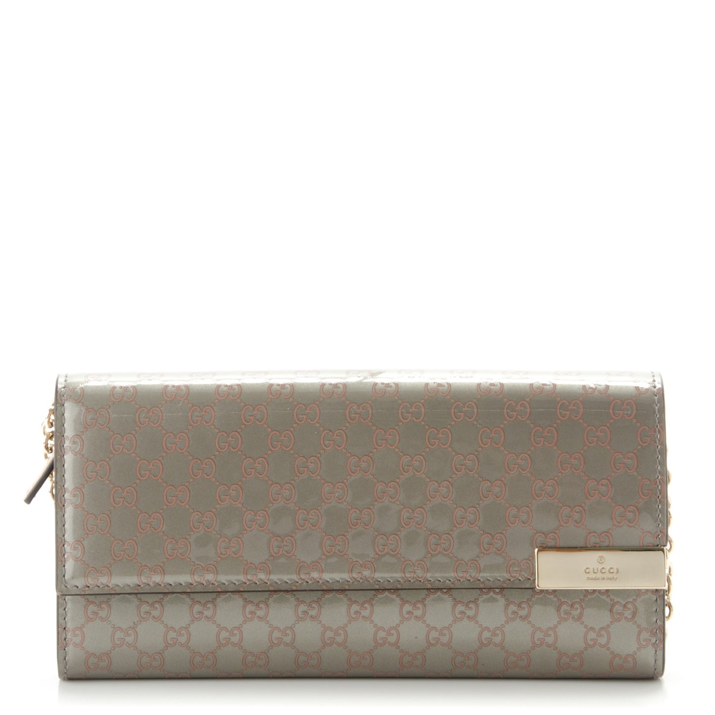 Patent Microguccissima Dice Chain Wallet Grey Pink