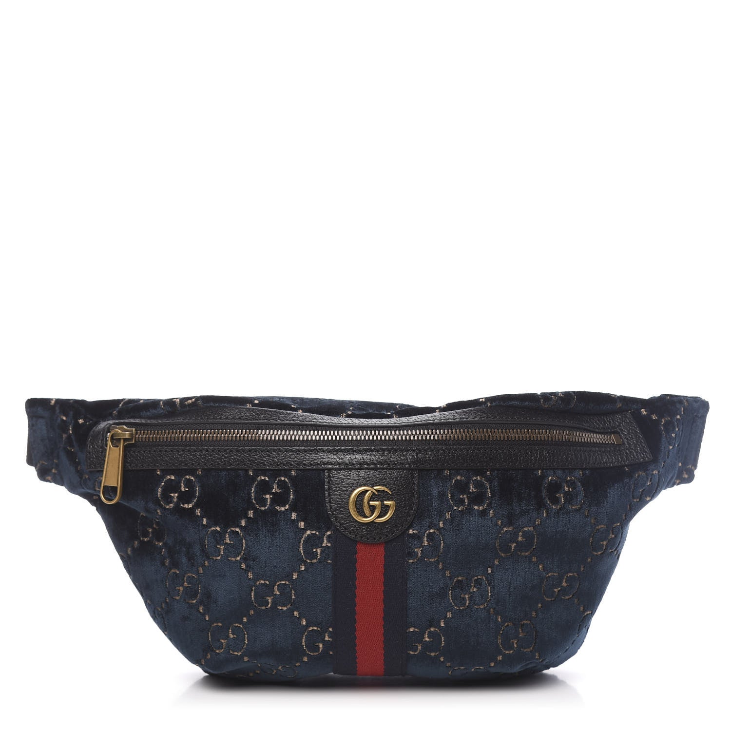 Gucci Velvet GG Monogram Web Belt Bag Blue Beige 1 of 10