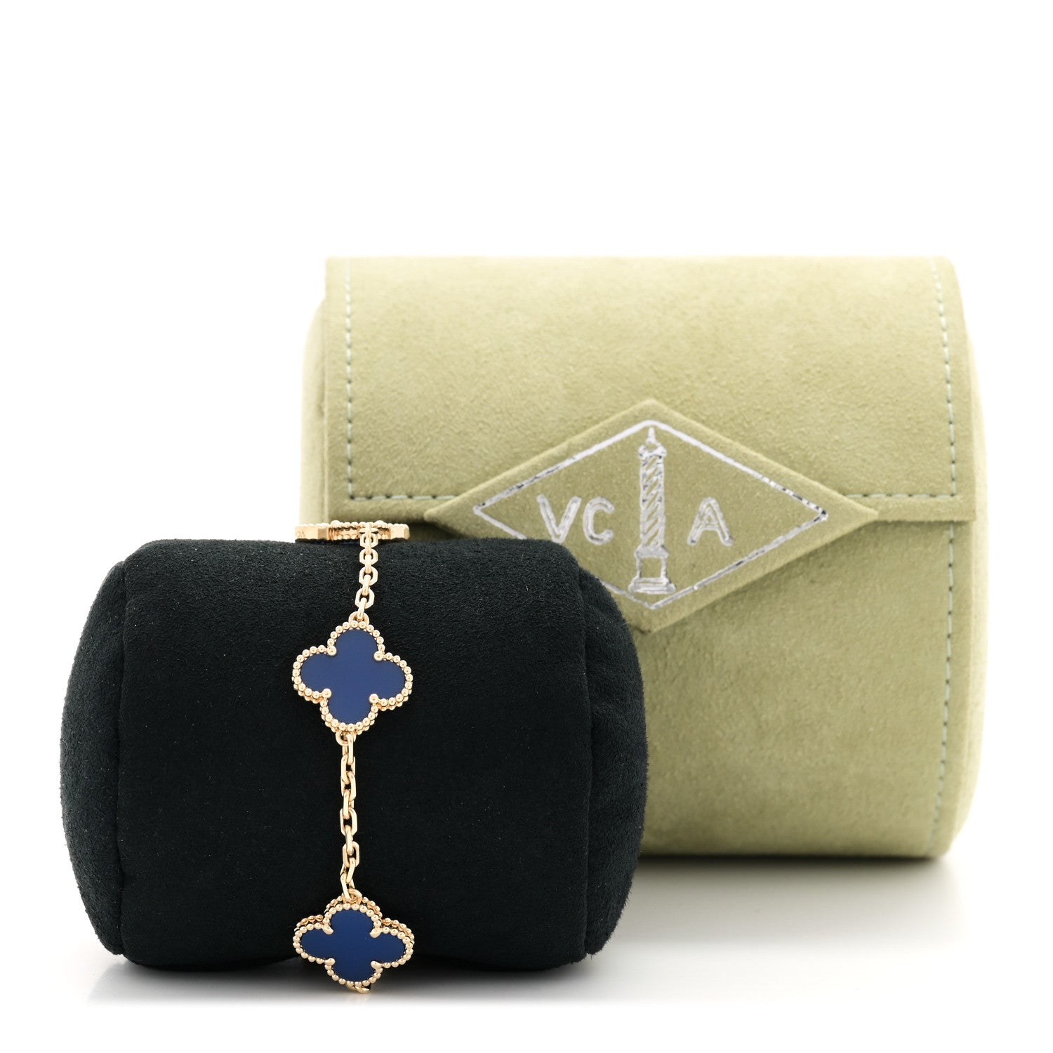 Van Cleef & Arpels 18K Yellow Gold Blue Agate 5 Motifs Vintage Alhambra Bracelet 6 of 6