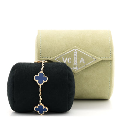 Van Cleef & Arpels 18K Yellow Gold Blue Agate 5 Motifs Vintage Alhambra Bracelet 6 of 6