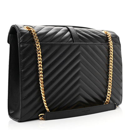 Saint Laurent Grain De Poudre Matelasse Chevron Large Monogram Satchel Black 3 of 9