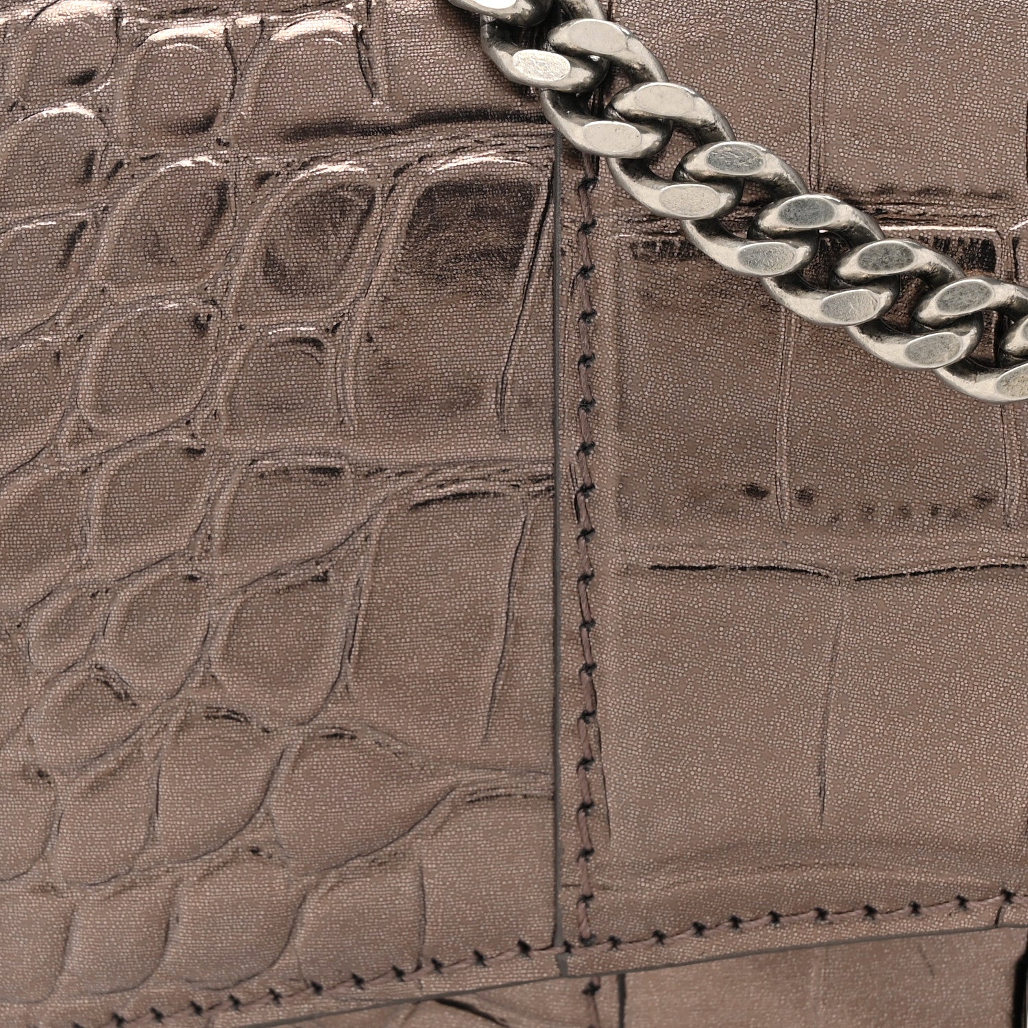 Balenciaga Shiny Metallic Calfskin Crocodile Embossed Hourglass Chain Bag Dark Bronze 7 of 14