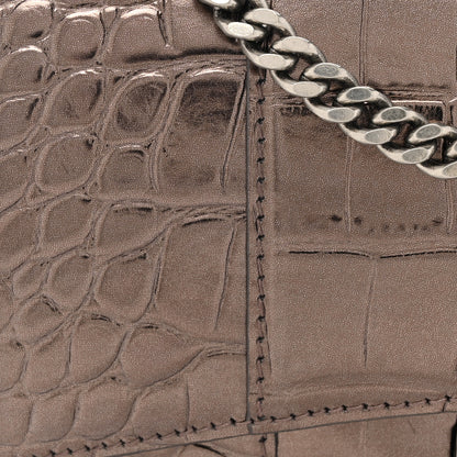 Balenciaga Shiny Metallic Calfskin Crocodile Embossed Hourglass Chain Bag Dark Bronze 7 of 14