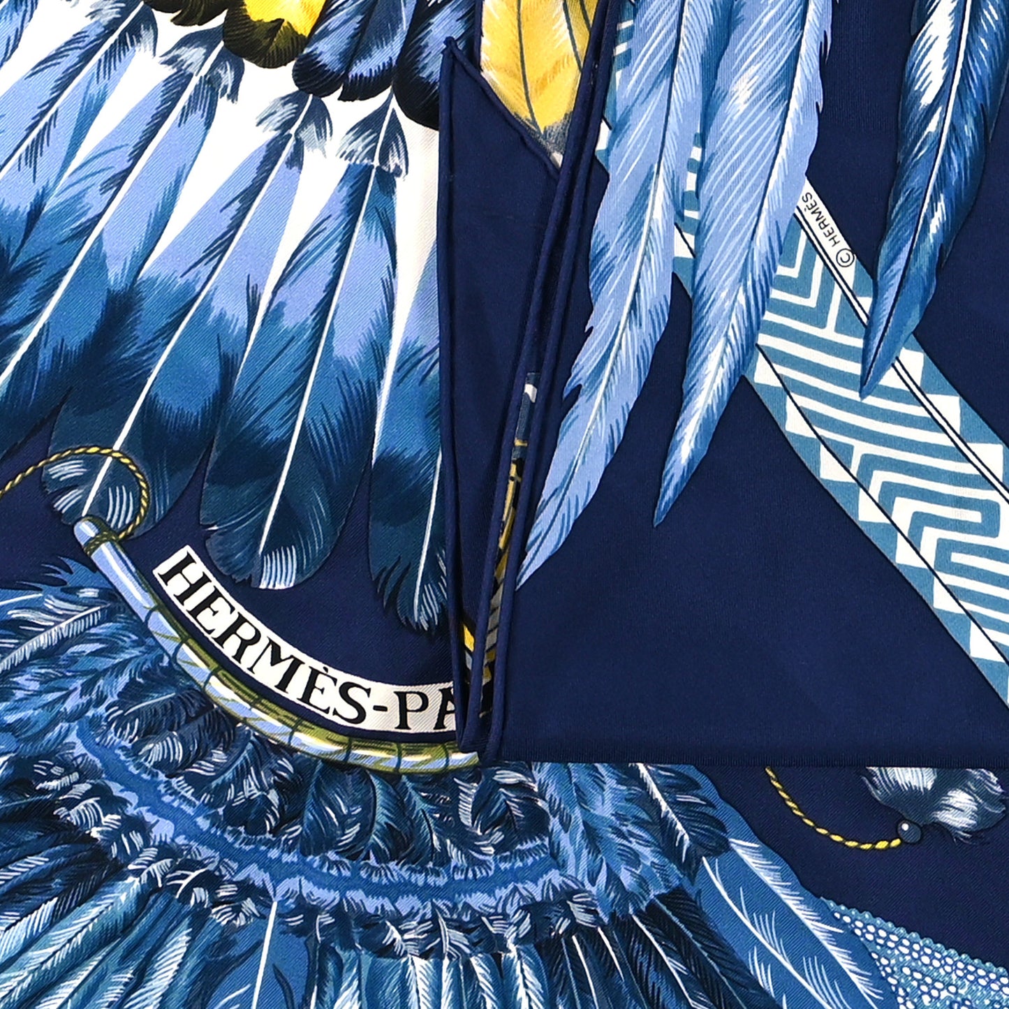 Silk Brazil Giant Triangle Scarf Bleu Nuit Jaune
