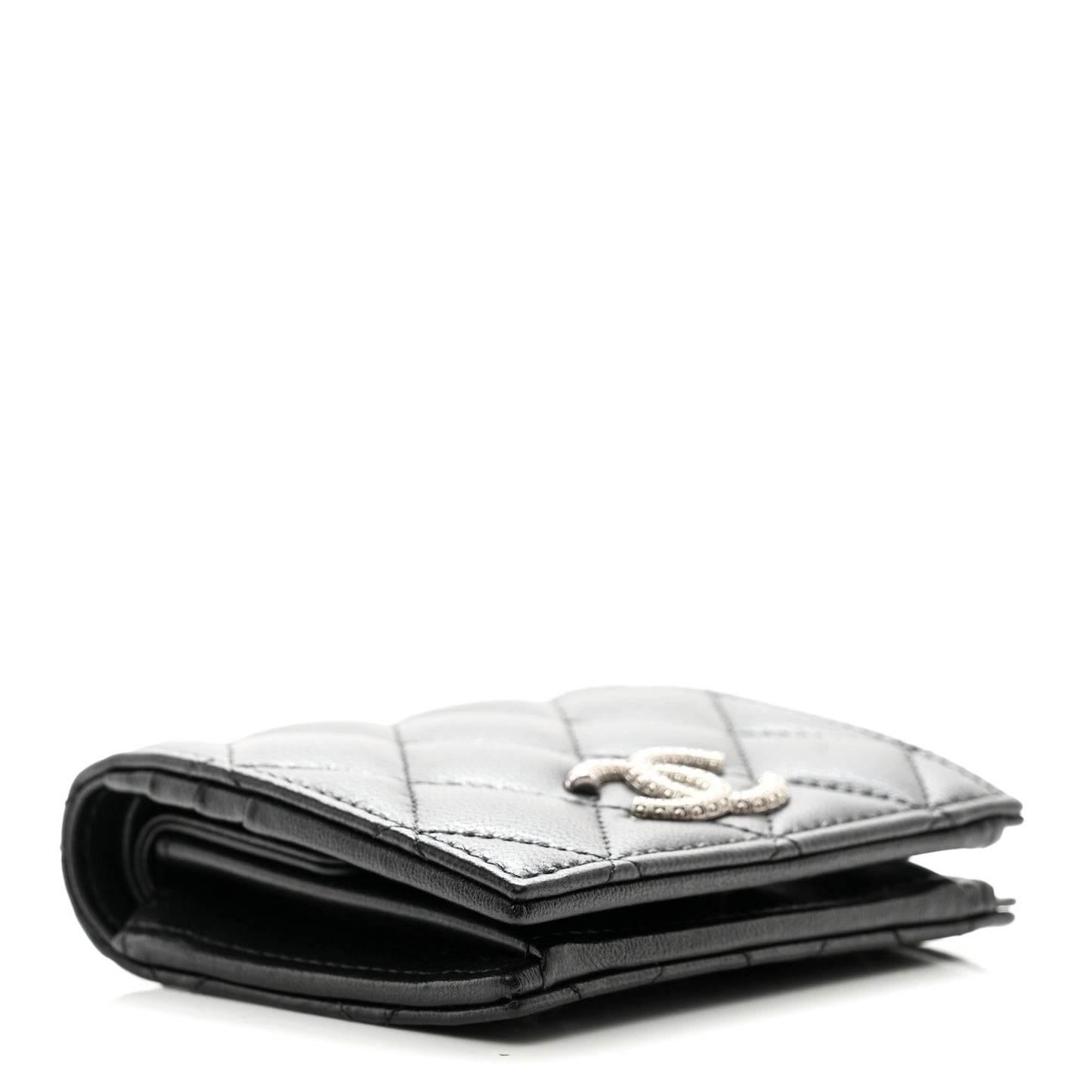 Lambskin Quilted CC Compact Bifold Wallet Black
