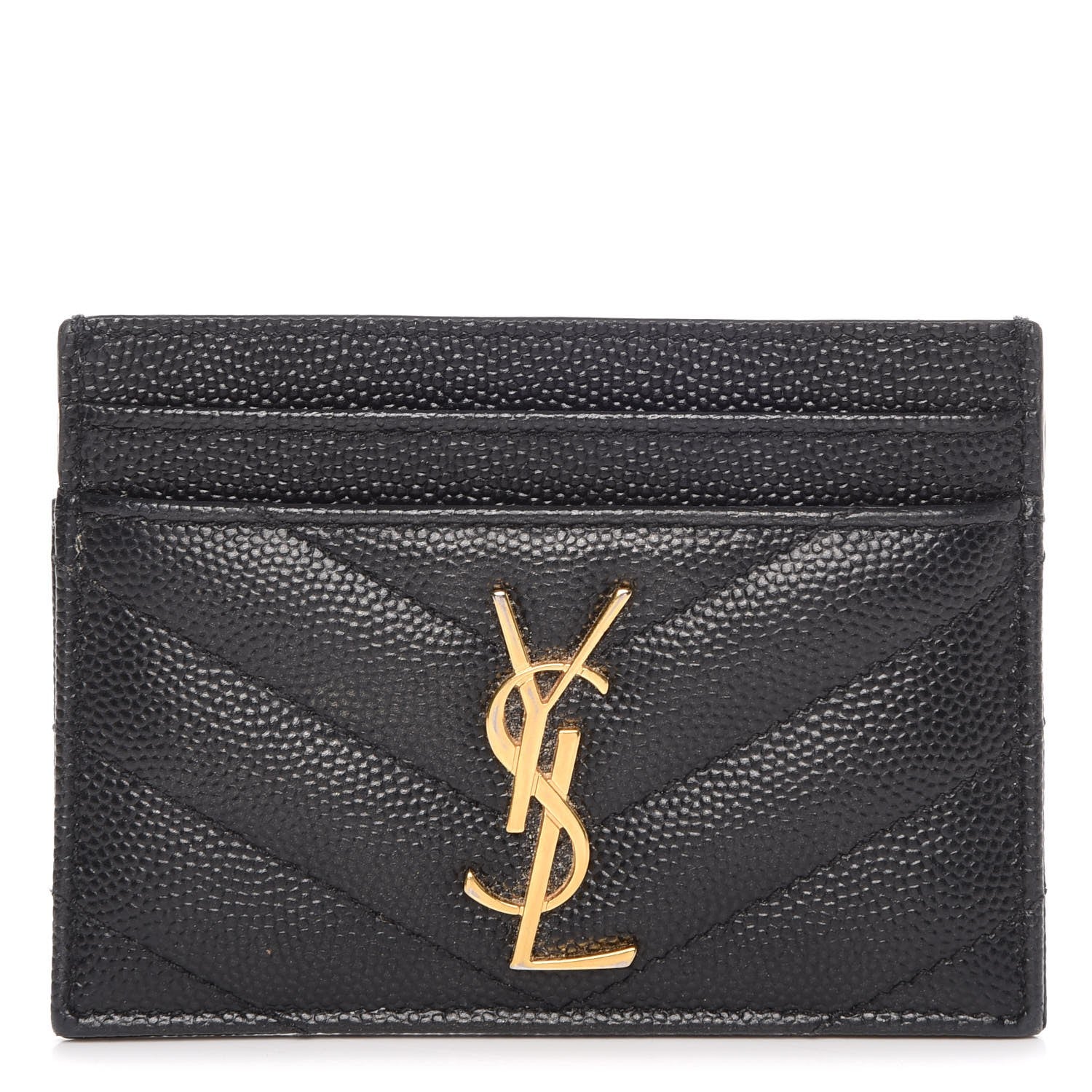 Saint Laurent Grain De Poudre Matelasse Chevron Monogram Credit Card Case Black 1 of 11