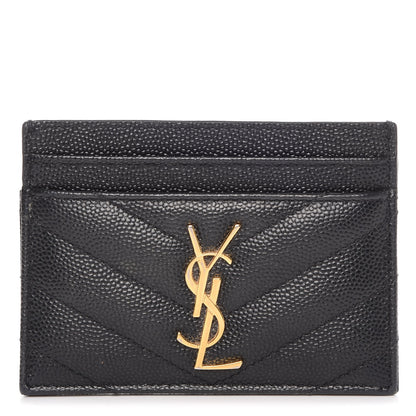 Saint Laurent Grain De Poudre Matelasse Chevron Monogram Credit Card Case Black 1 of 11