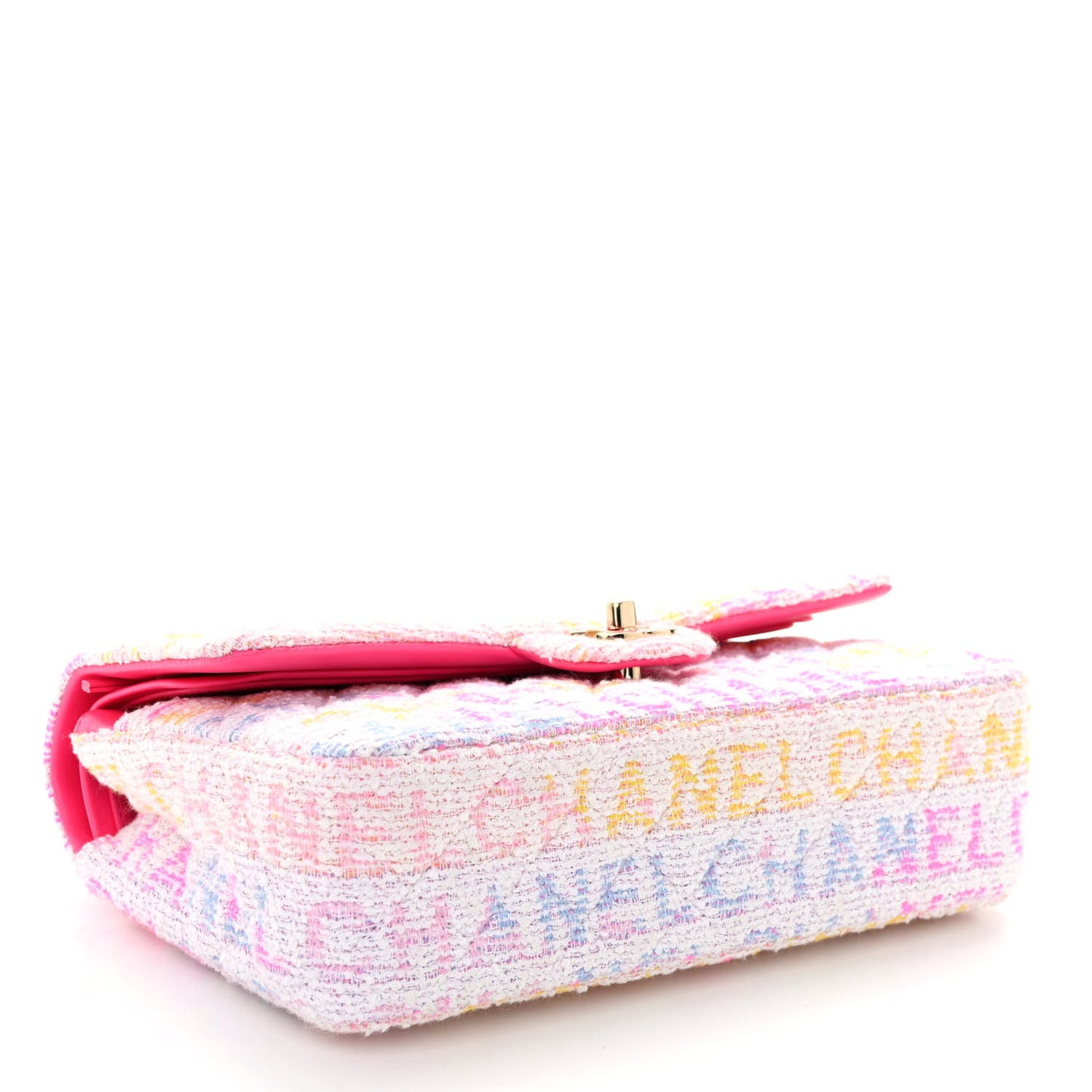 Tweed Quilted Medium Double Flap Pink Multicolor