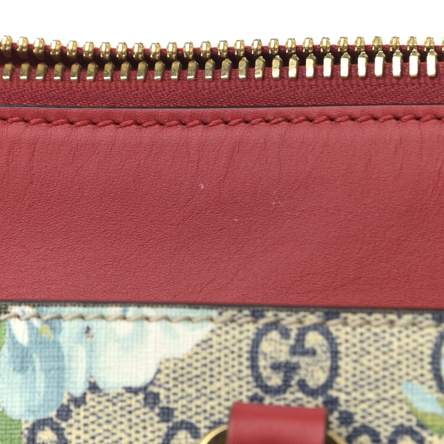 Gucci GG Supreme Monogram Blooms Medium Zip Top Tote Beige Blue Navy Hibiscus Red 12 of 15