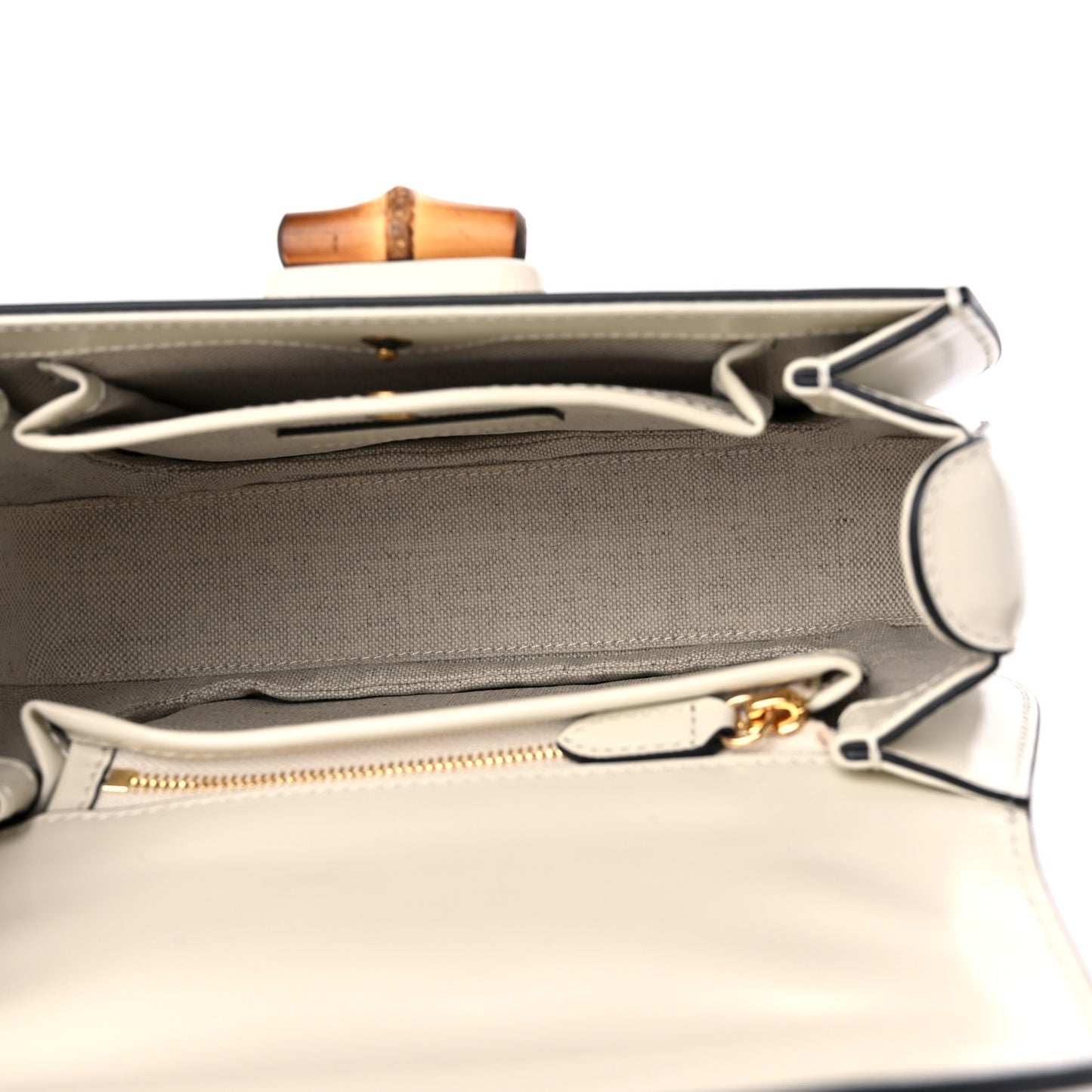 Boarded Dyana Lux Calfskin Web Small Bamboo 1947 Top Handle Bag Mystic White