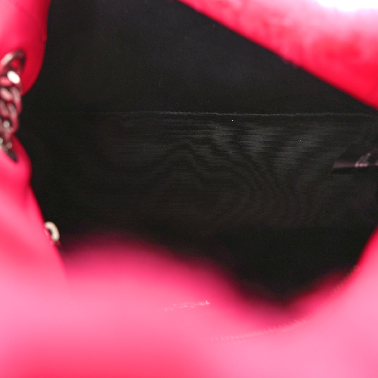 Merino Shearling Lambskin Quilted Small Loulou Puffer Monogram Chain Satchel Fuchsia