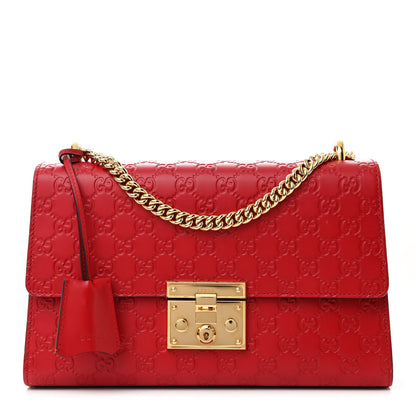 Gucci Guccissima Medium Padlock Shoulder Bag Hibiscus Red 1 of 12