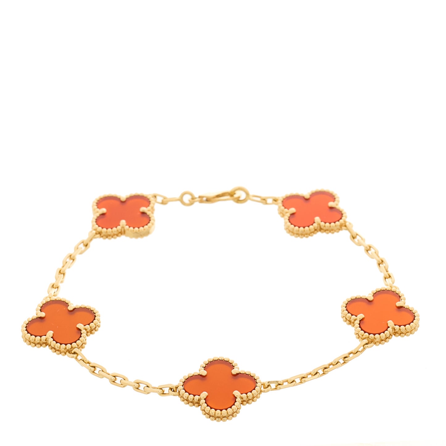 18K Yellow Gold Carnelian 5 Motifs Vintage Alhambra Bracelet