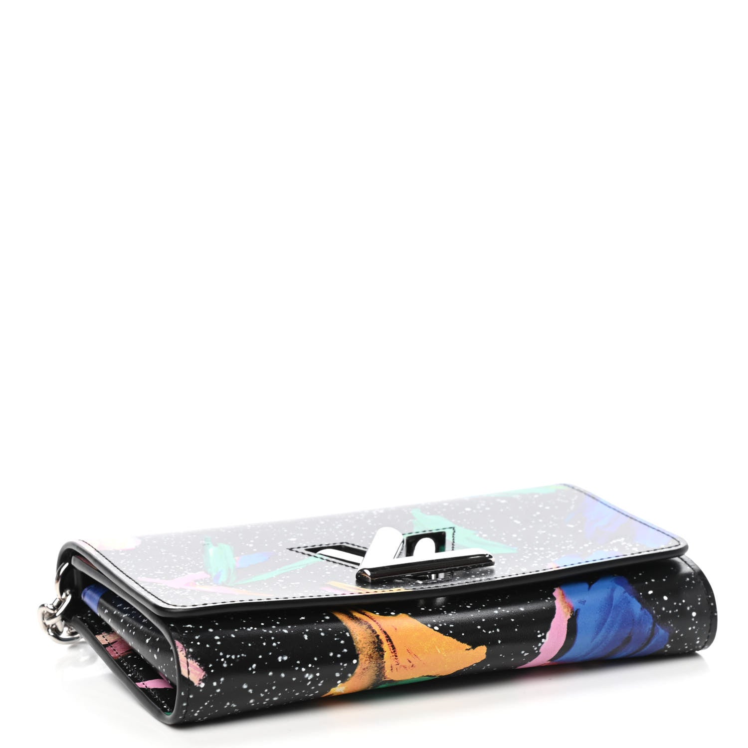 Louis Vuitton Calfskin Splash Print Twist Chain Wallet Black 4 of 10