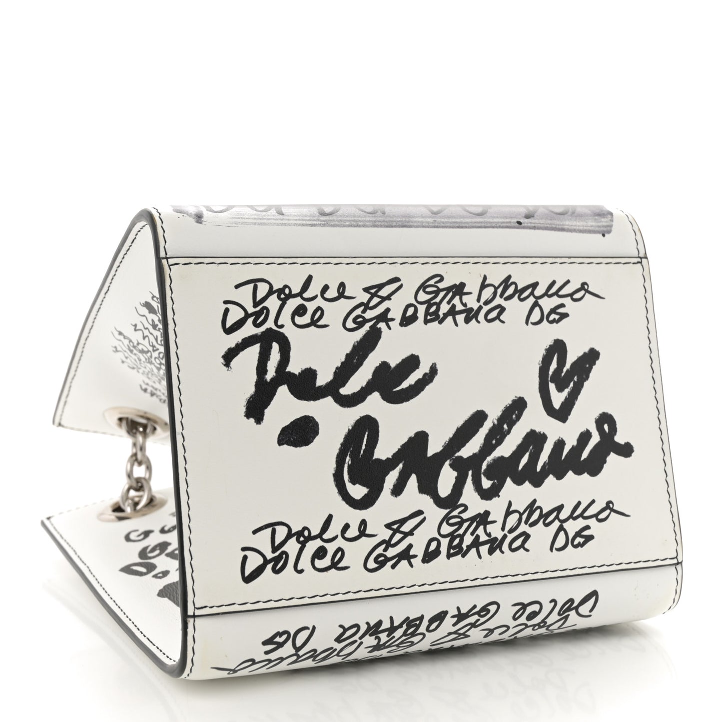 Calfskin DG Graffiti Print Chain Shoulder Bag White Black