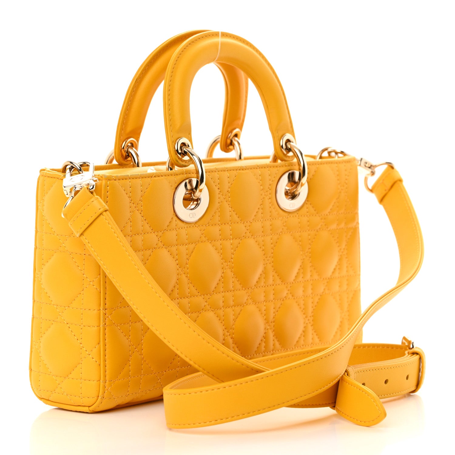 Christian Dior Lambskin Cannage Medium Lady D-Joy Yellow 3 of 14