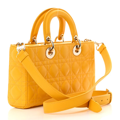 Christian Dior Lambskin Cannage Medium Lady D-Joy Yellow 3 of 14