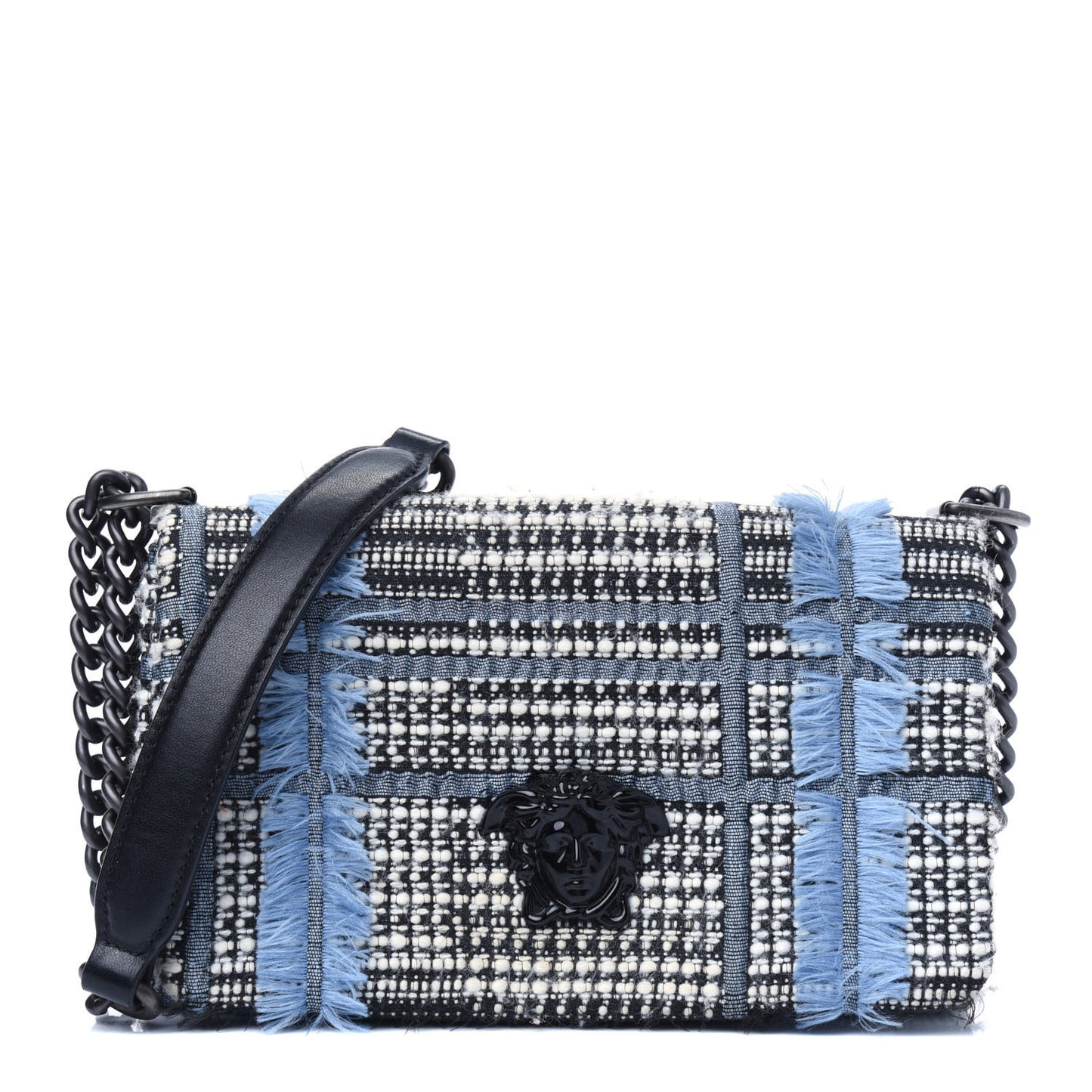 Calfskin Tweed Palazzo Sultan Shoulder Bag Blue Multicolor