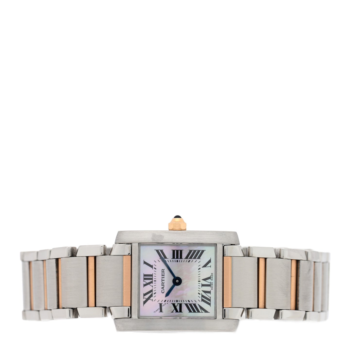 Stainless Steel 18K Pink Gold Mother of Pearl 20mm Tank Francaise Quartz Watch