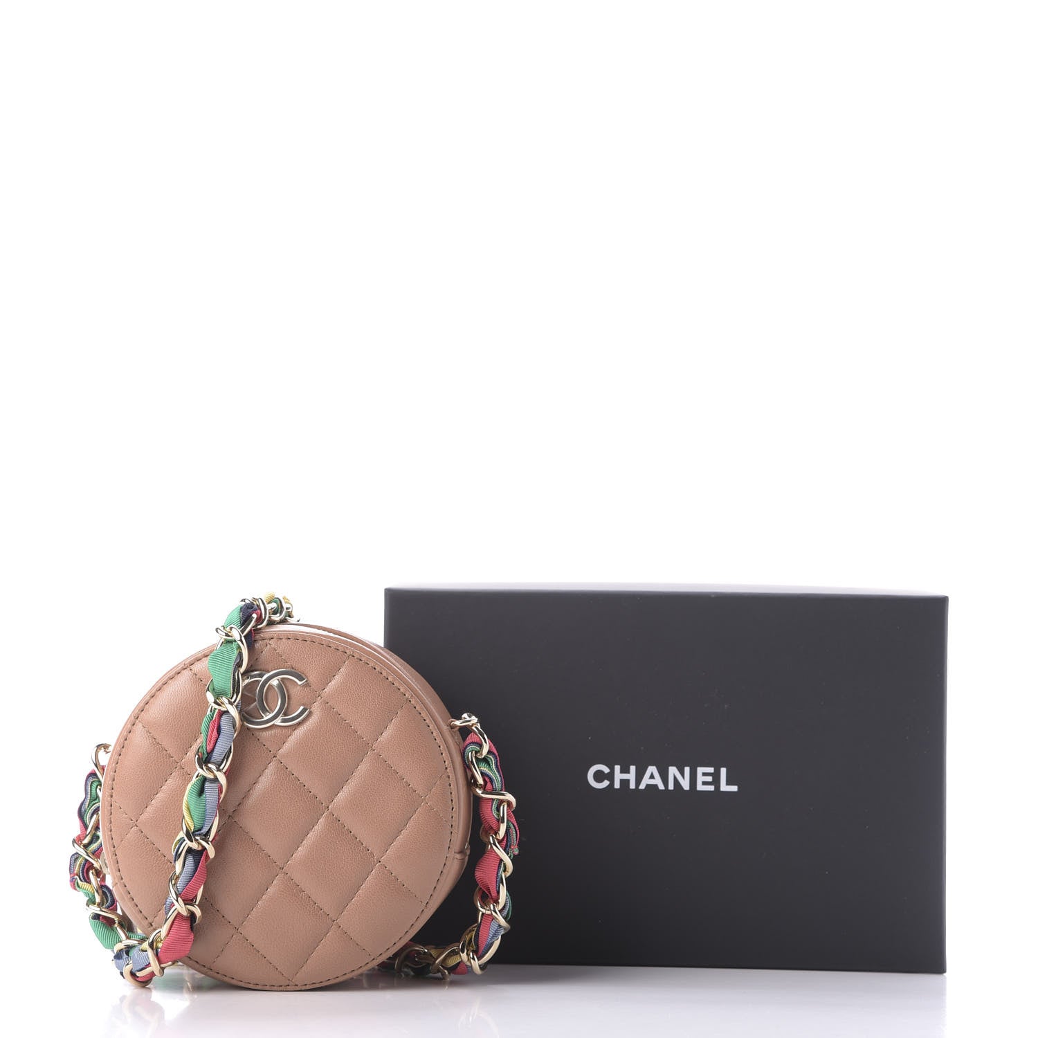 Chanel Shiny Lambskin Ribbon Quilted Round Clutch With Chain Brown 10 of 10