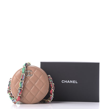 Chanel Shiny Lambskin Ribbon Quilted Round Clutch With Chain Brown 10 of 10