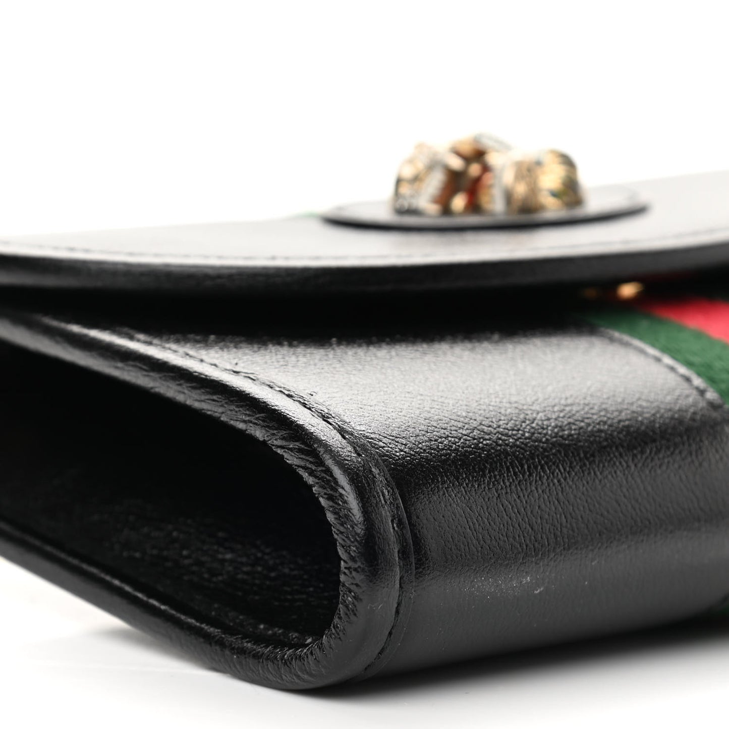 Textured Calfskin Web Mini Rajah Slim Flap Shoulder Bag Black