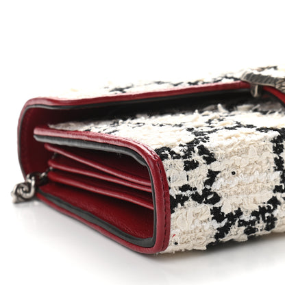 Gucci Tweed GG Monogram Mini Dionysus Chain Wallet White Black Romantic Cherry 7 of 8
