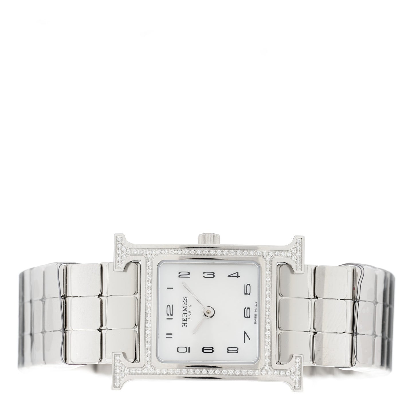 Stainless Steel Diamond Bezel Mother of Pearl 21mm Heure H Hour Quartz Watch