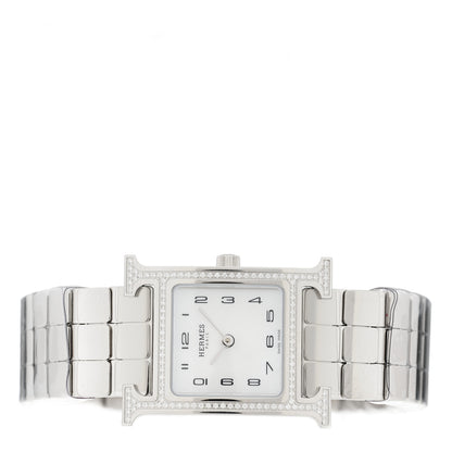 Hermes Stainless Steel Diamond Bezel Mother of Pearl 21mm Heure H Hour Quartz Watch 2 of 5