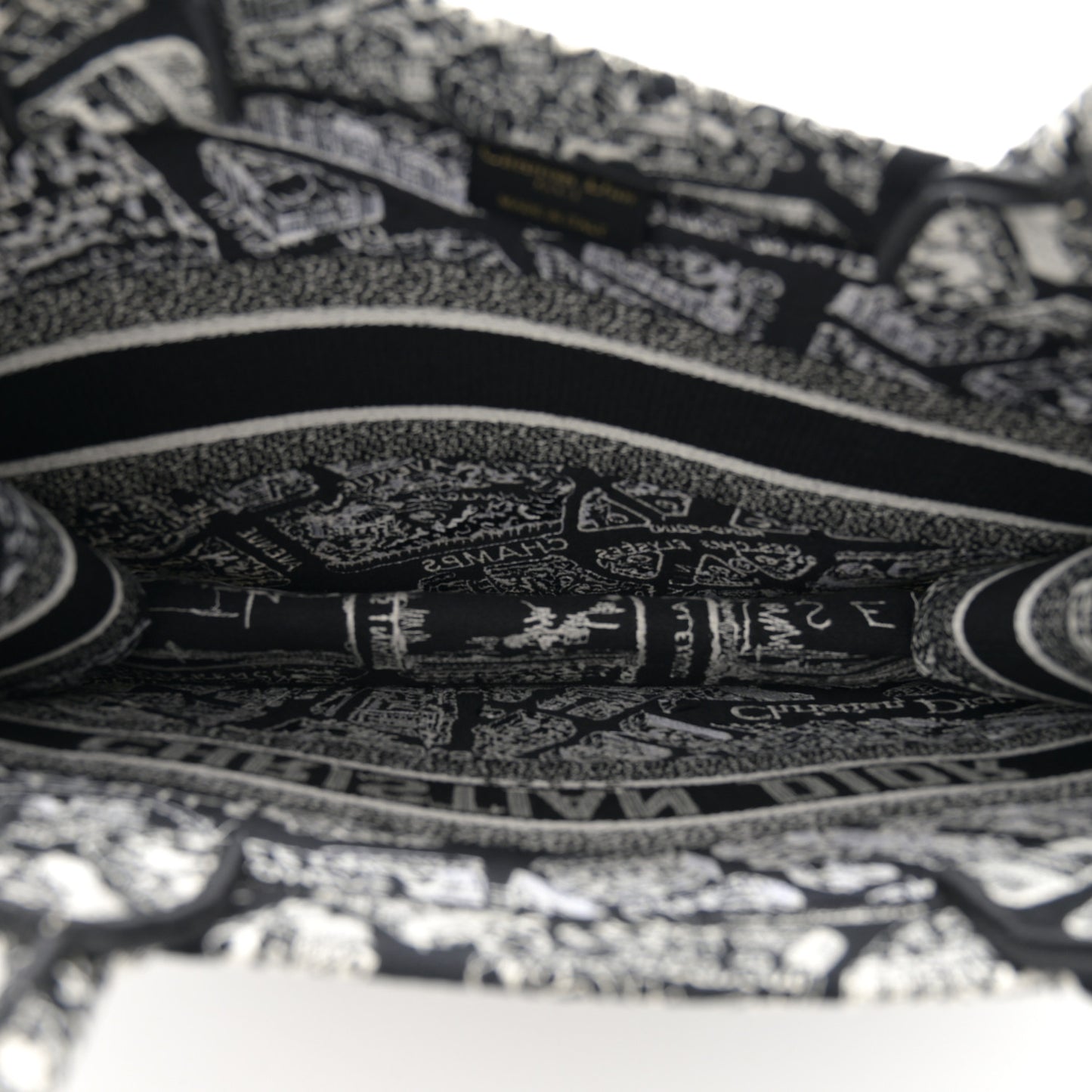 Canvas Embroidered Medium Plan De Paris Book Tote Black White