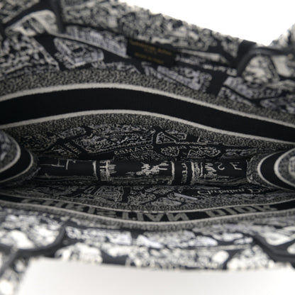 Christian Dior Canvas Embroidered Medium Plan De Paris Book Tote Black White 5 of 10