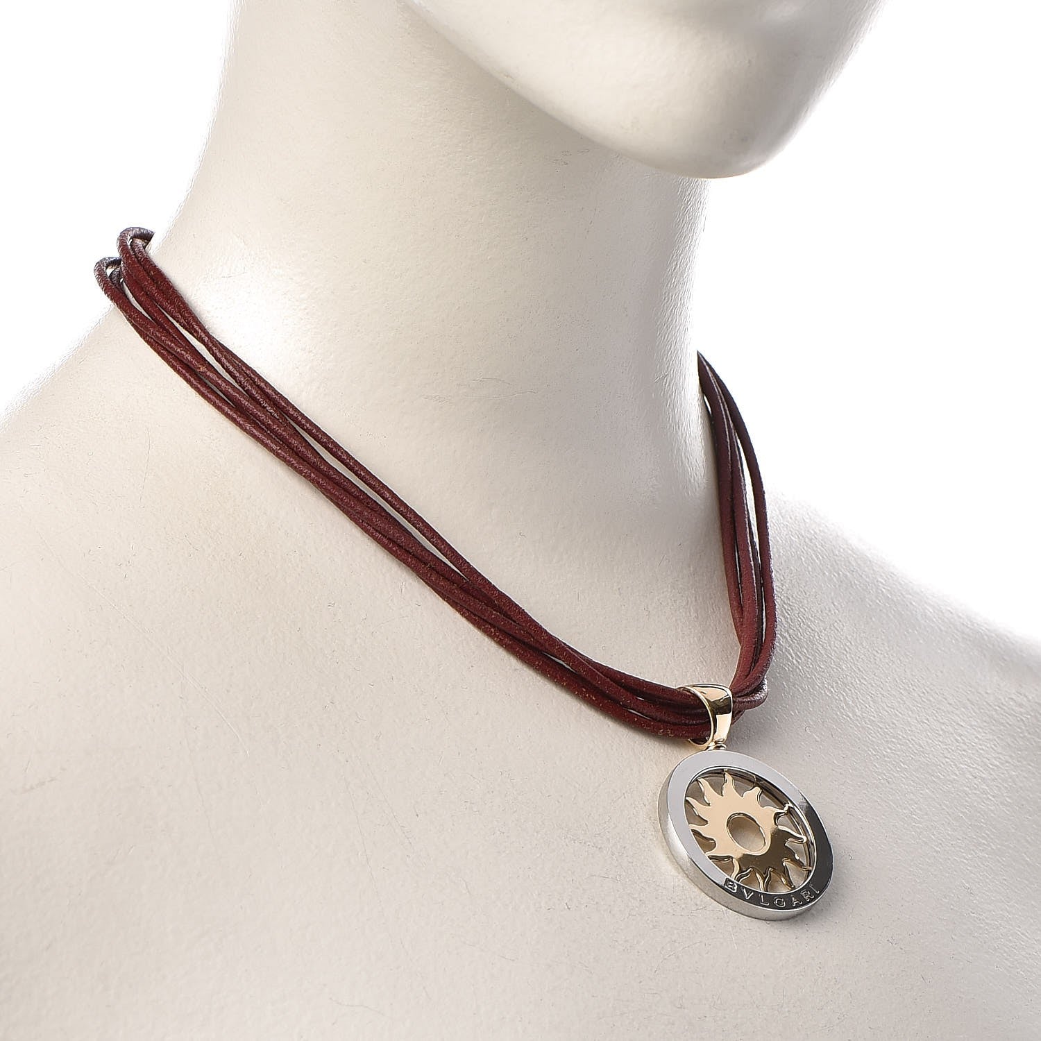 Bulgari 18K Yellow Gold Stainless Steel Tondo Sun Pendant Necklace 2 of 8