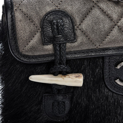 Chanel Metallic Goatskin Fur Quilted Hunting Flap Silver Black 9 of 10