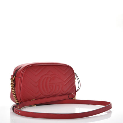 Gucci Calfskin Matelasse Small GG Marmont Chain Shoulder Bag Hibiscus Red 3 of 7