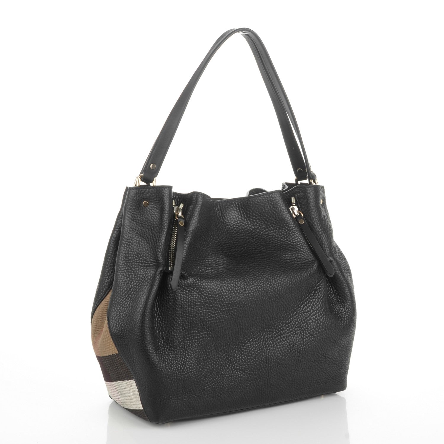 Burberry Grainy Calfskin House Check Medium Maidstone Black 3 of 8