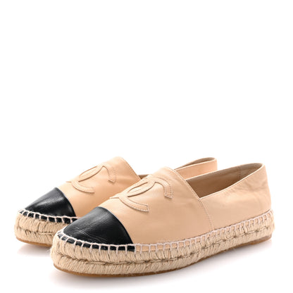 Chanel Lambskin CC Espadrilles 37 Beige Black 4 of 10
