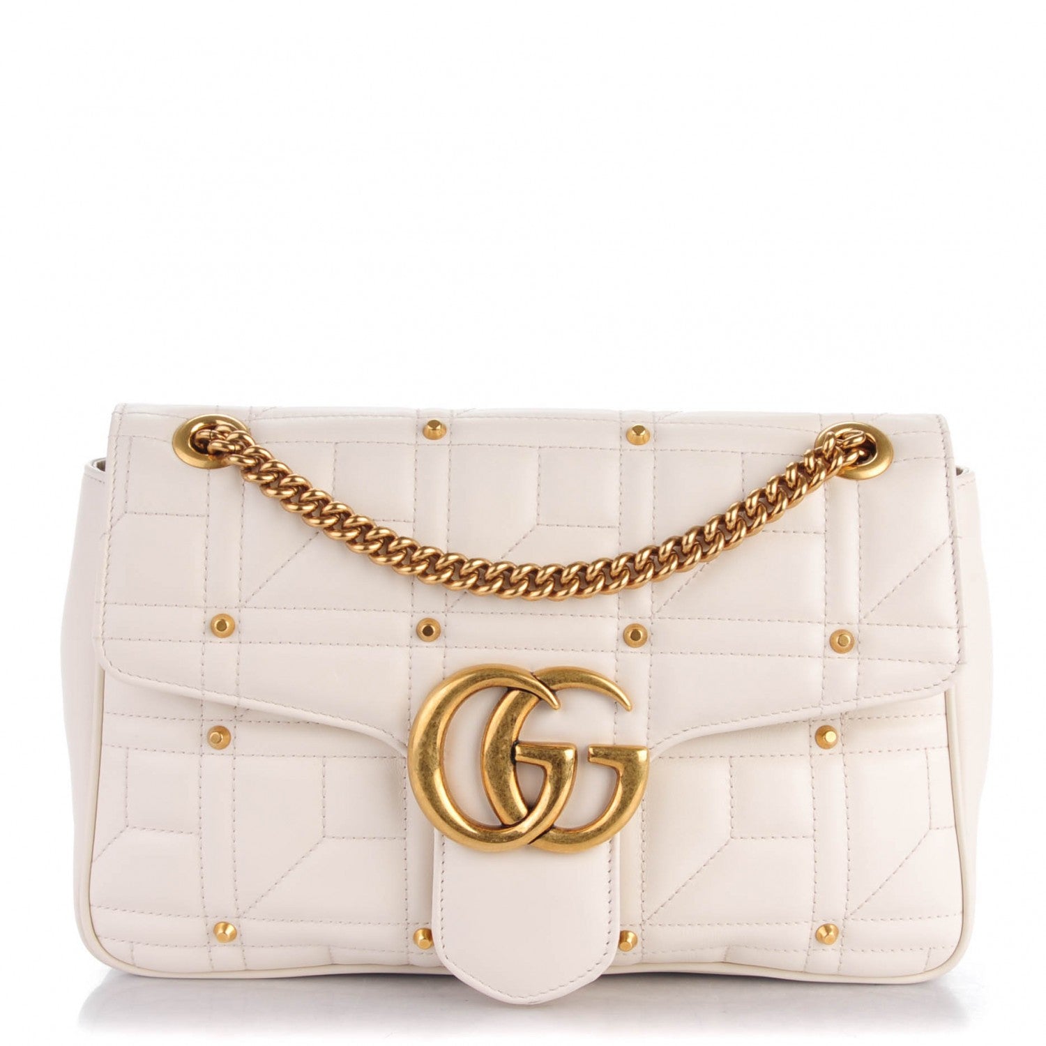 Gucci Calfskin Matelasse Studded Medium GG Marmont Shoulder Bag White 1 of 7