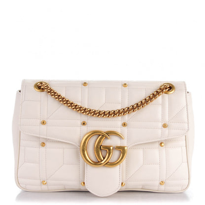 Gucci Calfskin Matelasse Studded Medium GG Marmont Shoulder Bag White 1 of 7