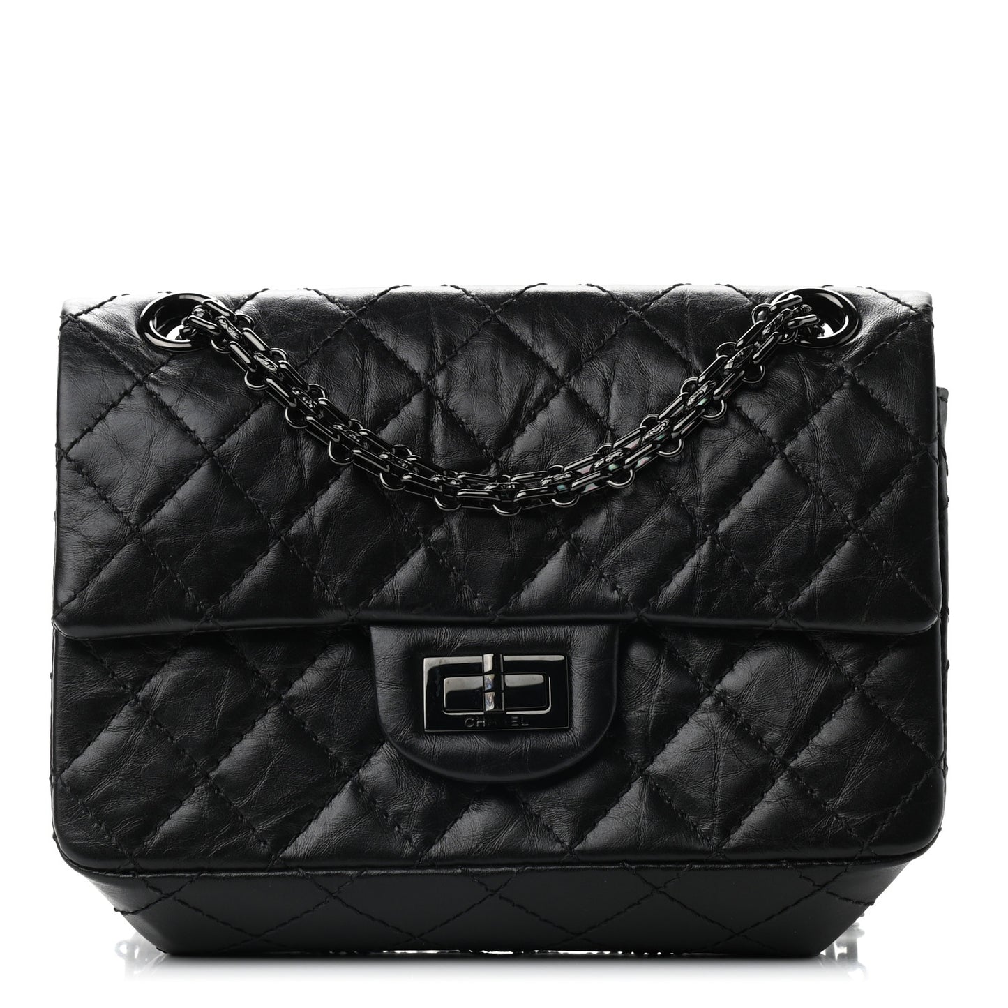 Aged Calfskin Quilted 2.55 Reissue Mini Flap So Black