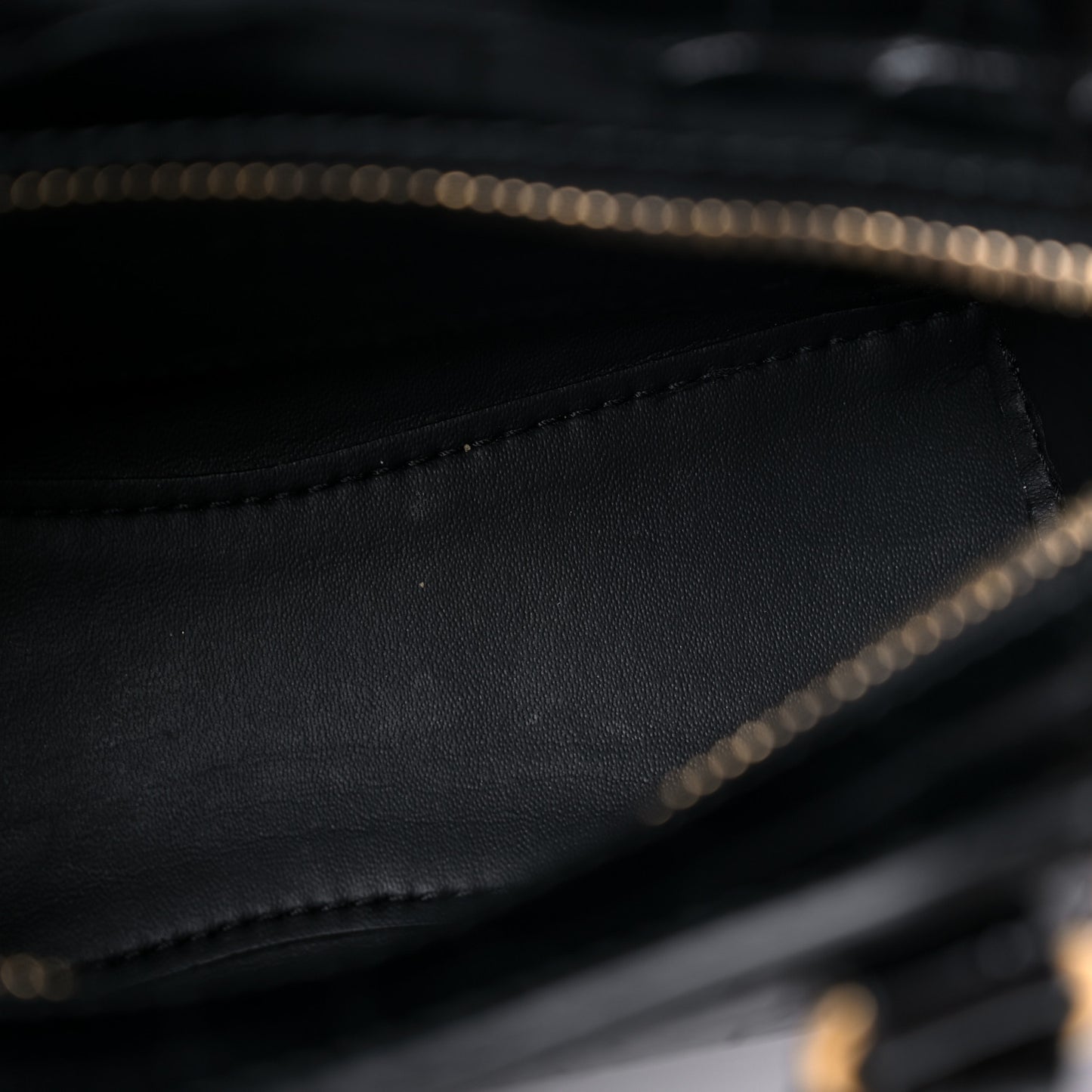Shiny Supple Calfskin Crocodile Embossed Neo Classic Gold Hardware Nano City Crossbody Black
